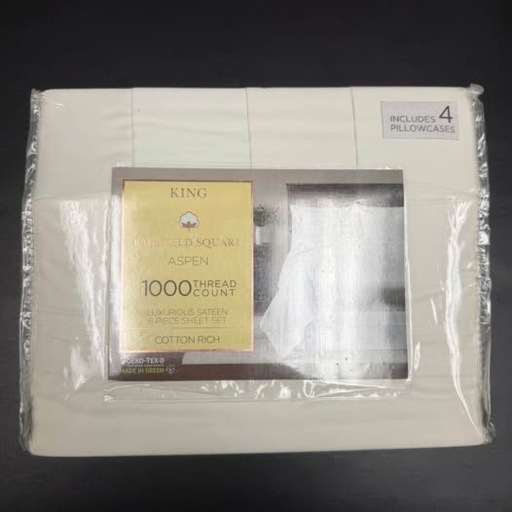 1000 Thread Count King 6 Piece Sheet Set White NEW